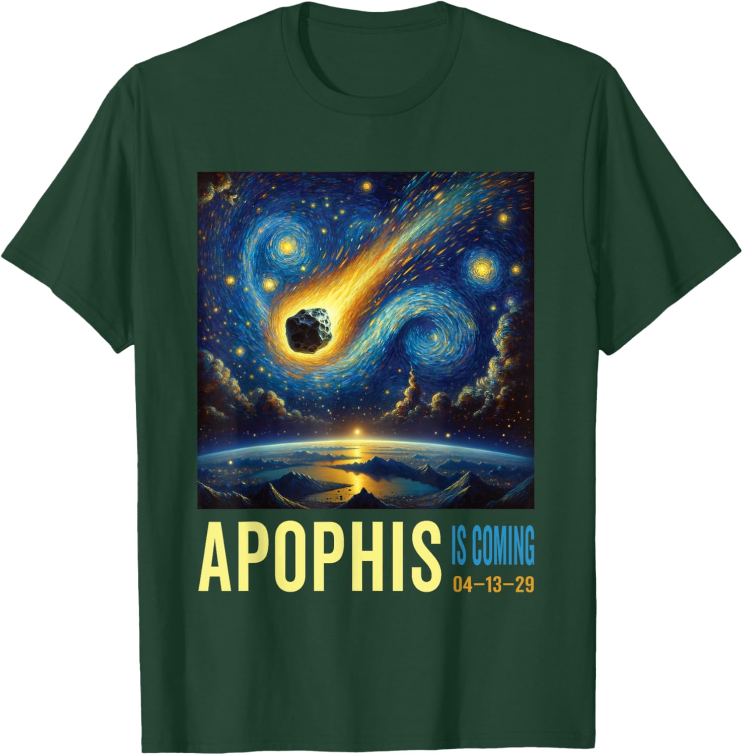 Starry Night Style Asteroid Is Coming Apophis 2029 T-Shirt - T-Shirt | Forest