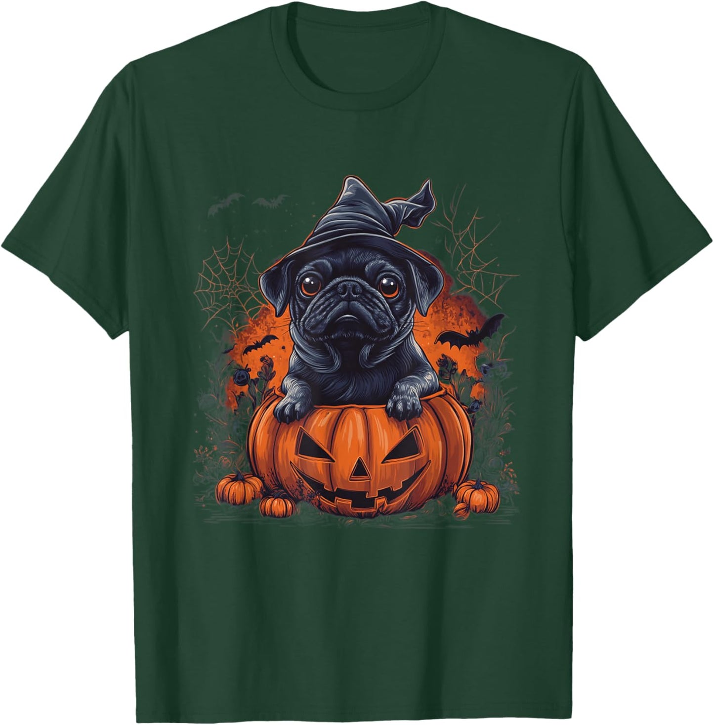 Black Pug Dog Pumpkin Halloween Thanksgiving Men Women Dog T-Shirt - T-Shirt | Forest