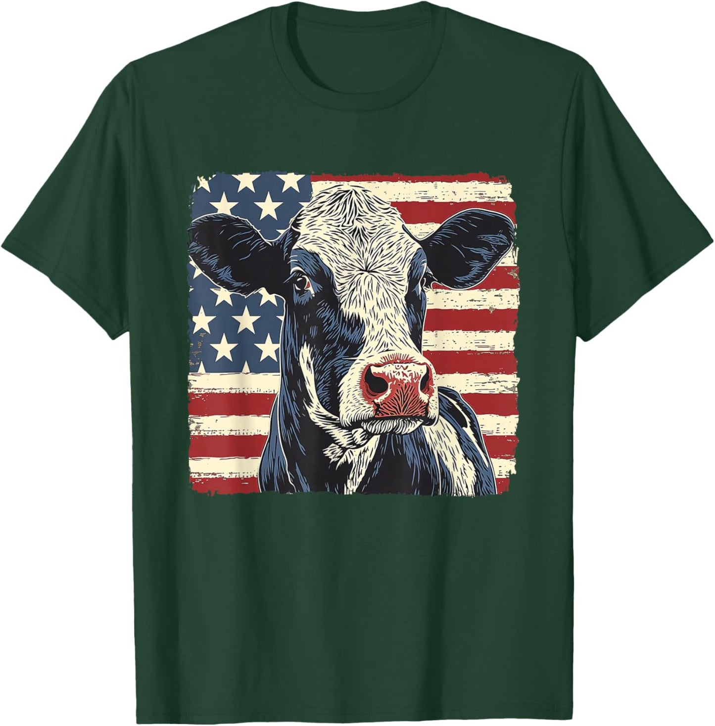 American Star Stripes Fourth of July Shirt Cow Women Men T-Shirt - T-Shirt | Forest