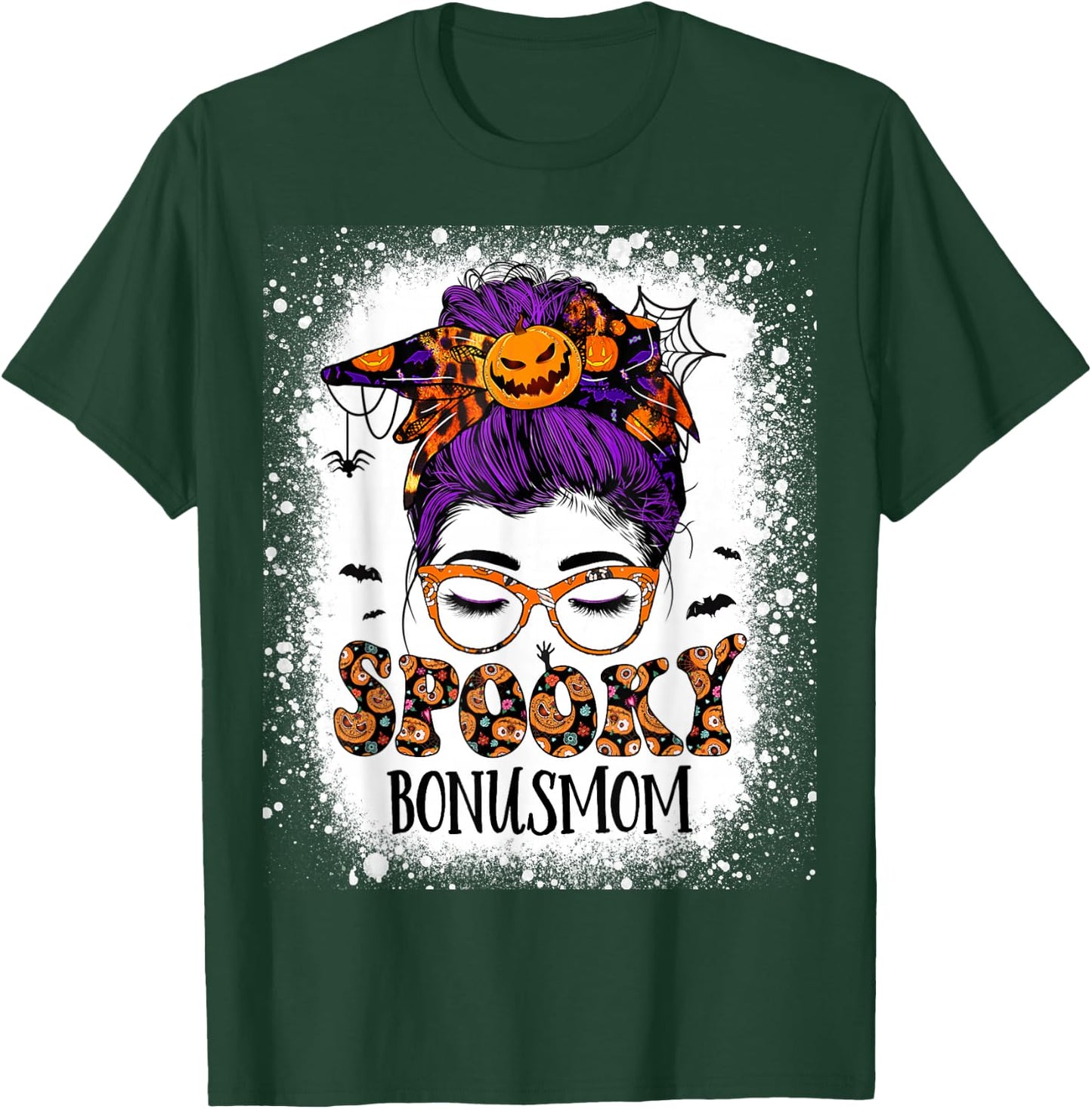 Spooky Bonus mom Halloween Messy Hair Woman Bun Bleached T-Shirt - T-Shirt | Forest