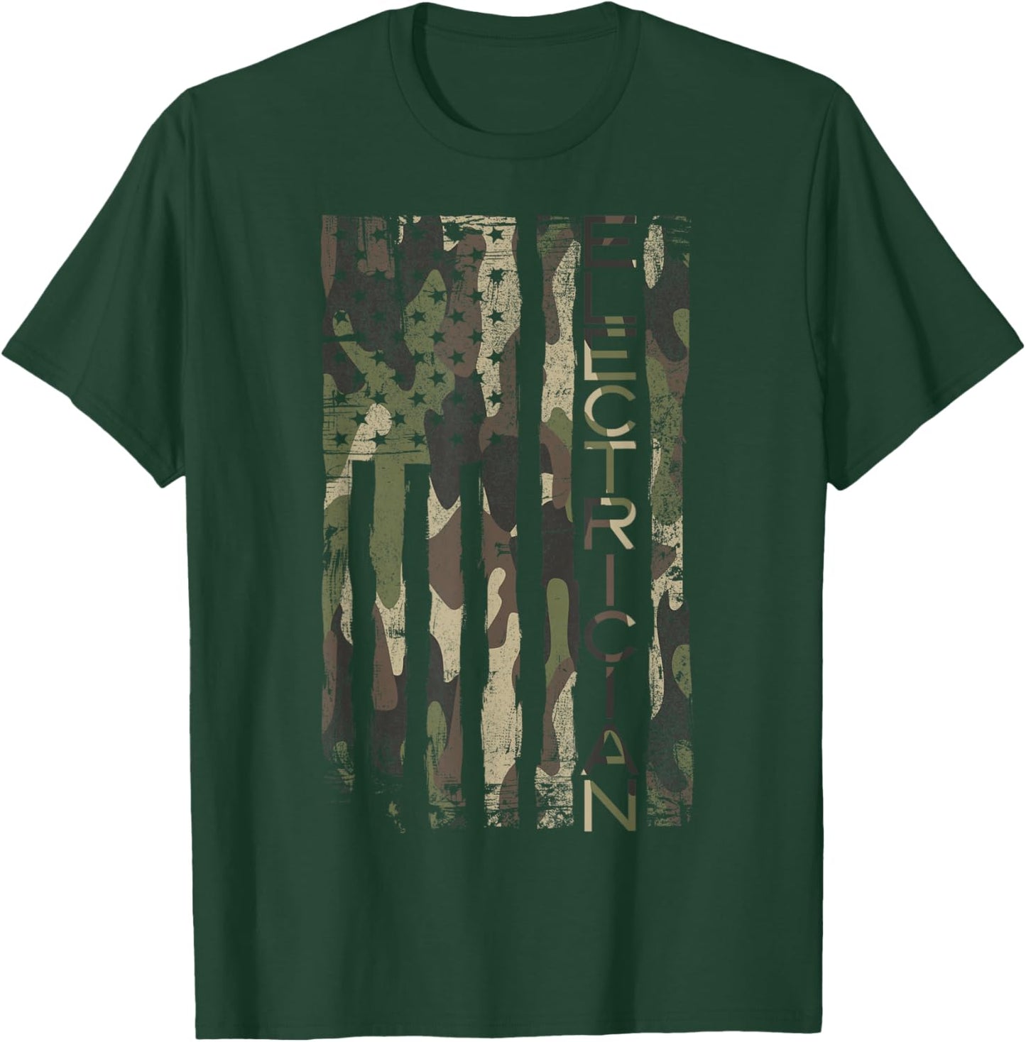 Camouflage Electrician Patriotic USA Flag T-Shirt - T-Shirt | Forest