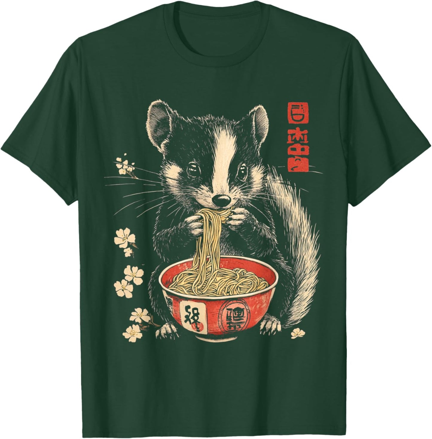Funny Skunk Animal Eating Ramen Noodles T-Shirt - T-Shirt | Forest