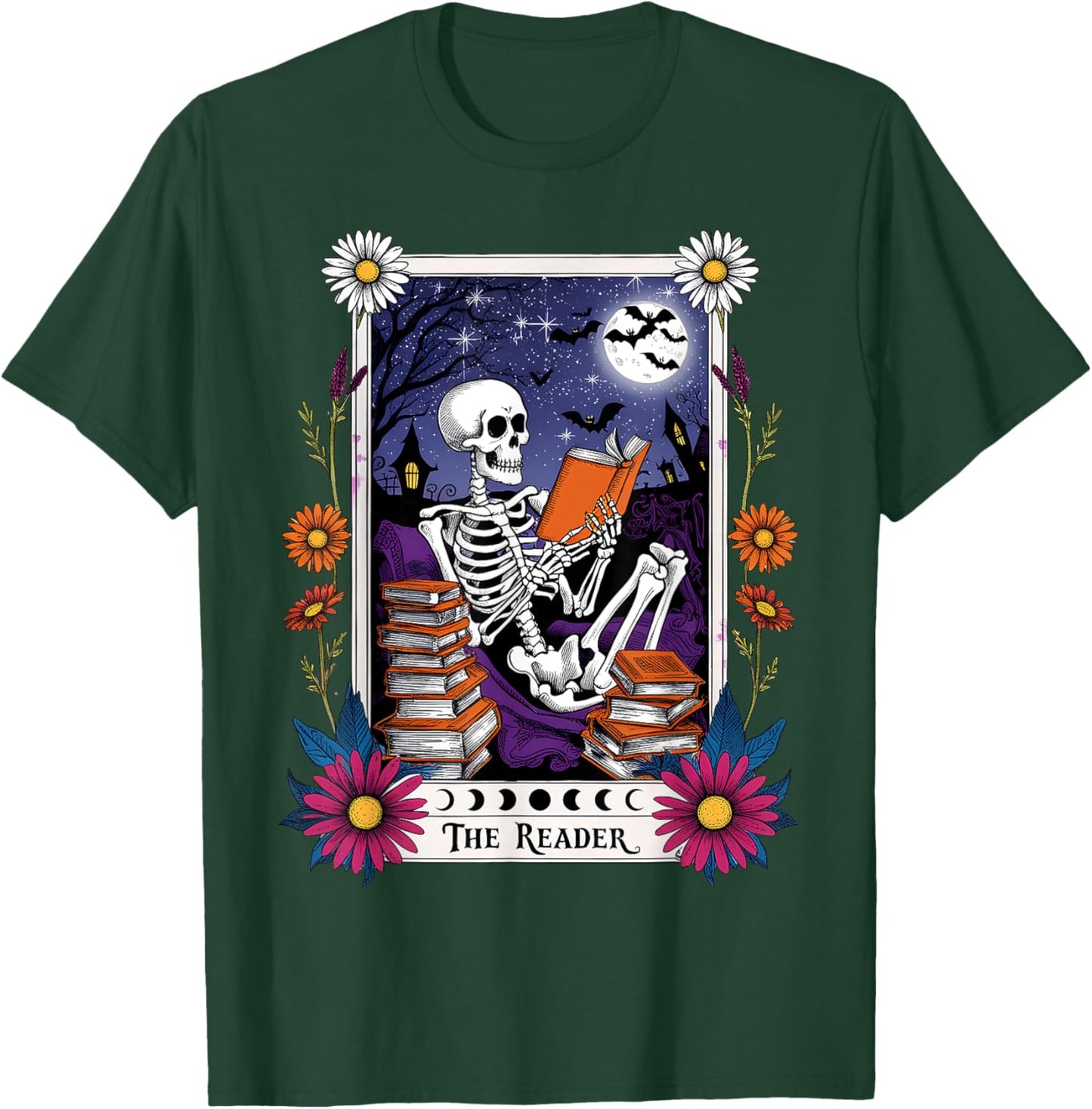 Book Lover Tarot Card The Reader Mystic Funny Skeleton T-Shirt - T-Shirt | Forest