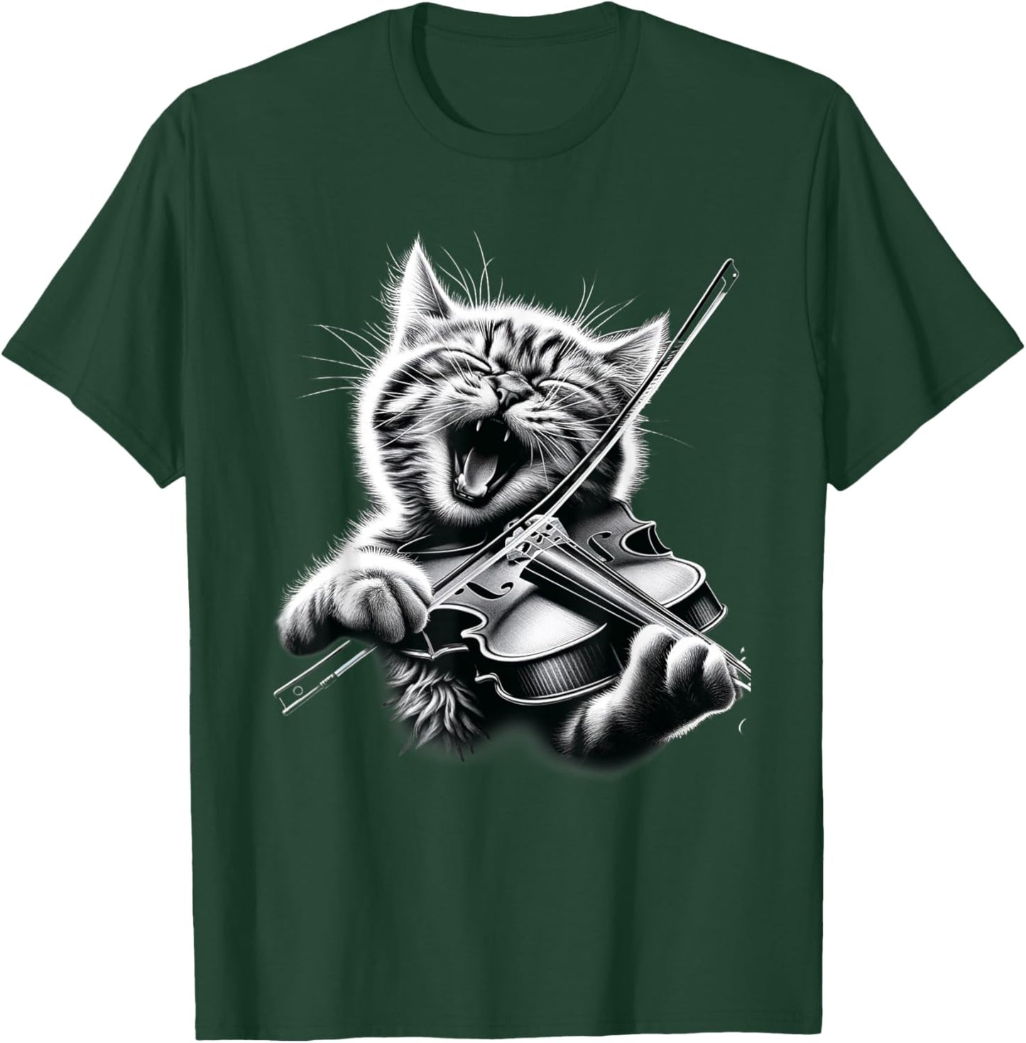 Funny Orchestra Musician Violinist Rock Cat Playing Violin T-Shirt - T-Shirt | Forest