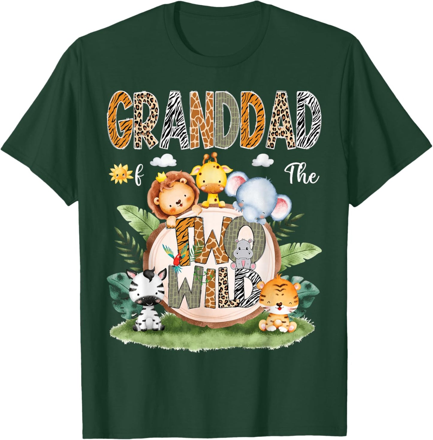 Granddad Of The Two Wild 2Nd Birthday Safari Animal Lover T-Shirt - T-Shirt | Forest