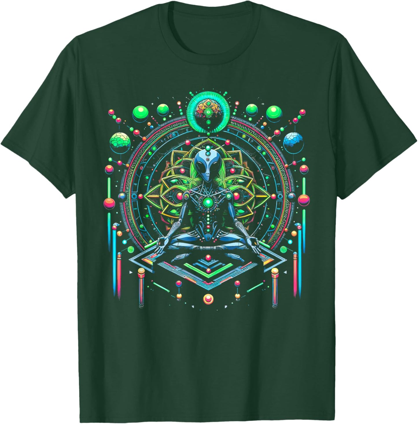 Meditation Alien with Geometric Pattern Art T-Shirt - T-Shirt | Forest
