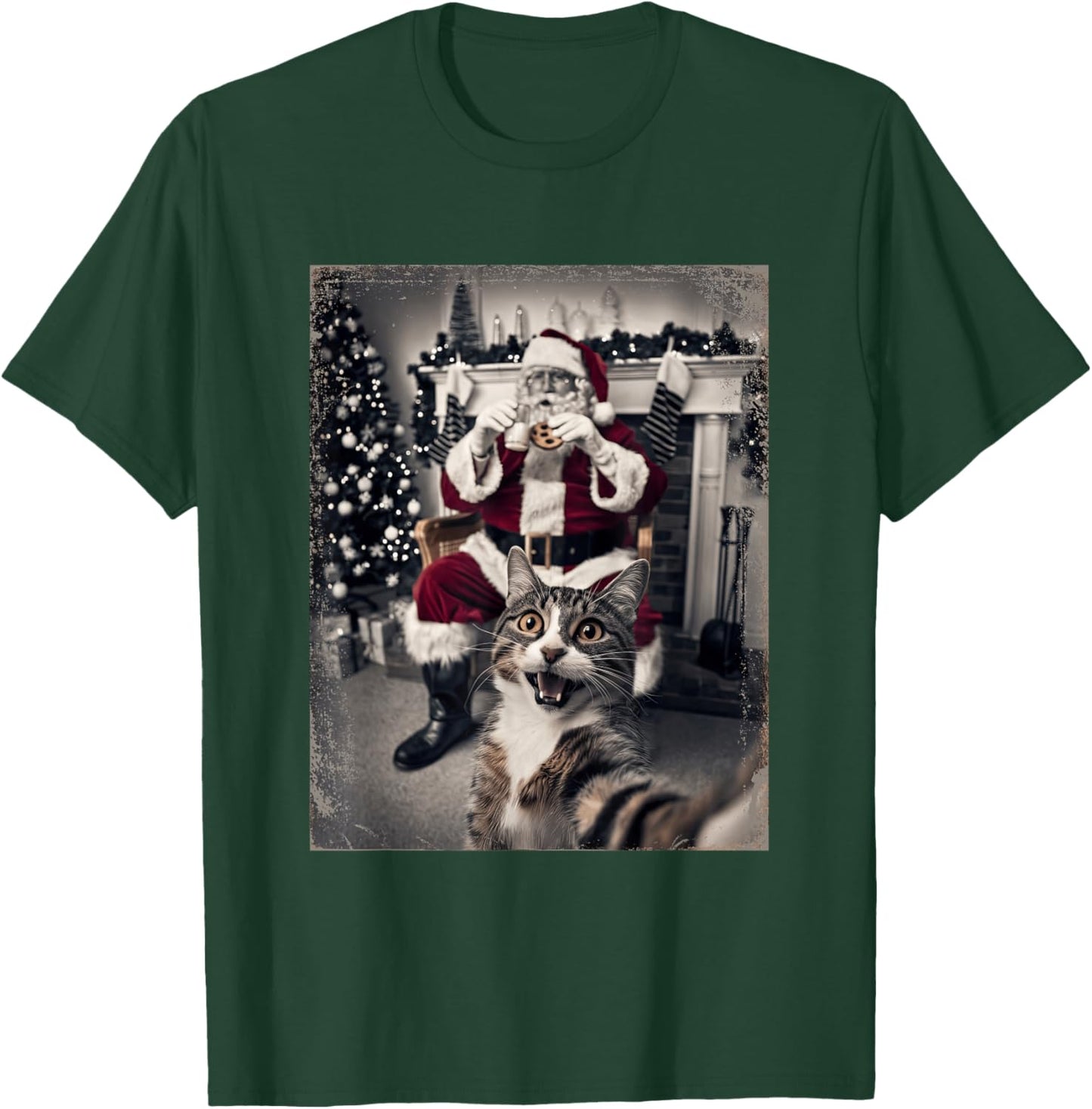Funny Xmas Cat Selfie Santa Ugly Sweater Christmas Outfit T-Shirt - T-Shirt | Forest
