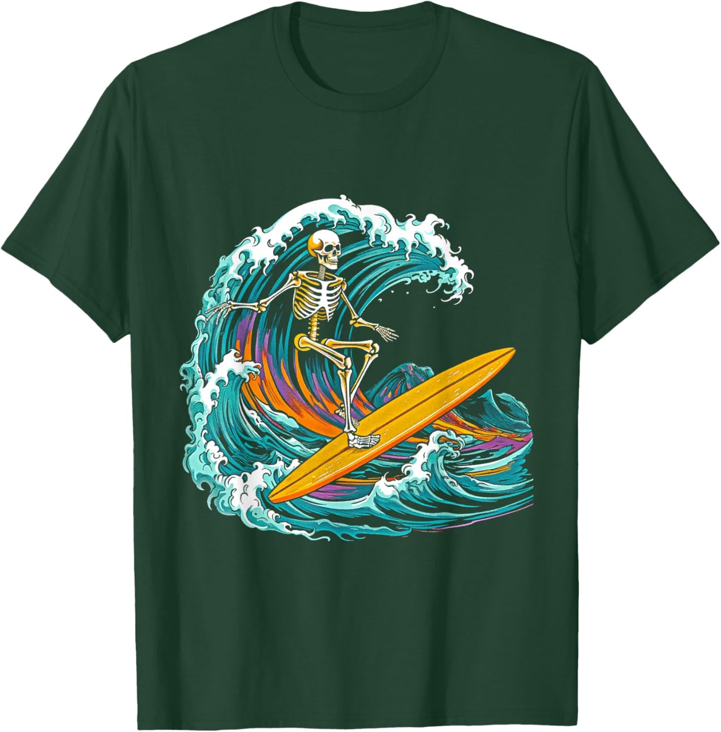 Skull Skeleton Surfer Wave Beach Vintage Funny 80s 80s T-Shirt - T-Shirt | Forest