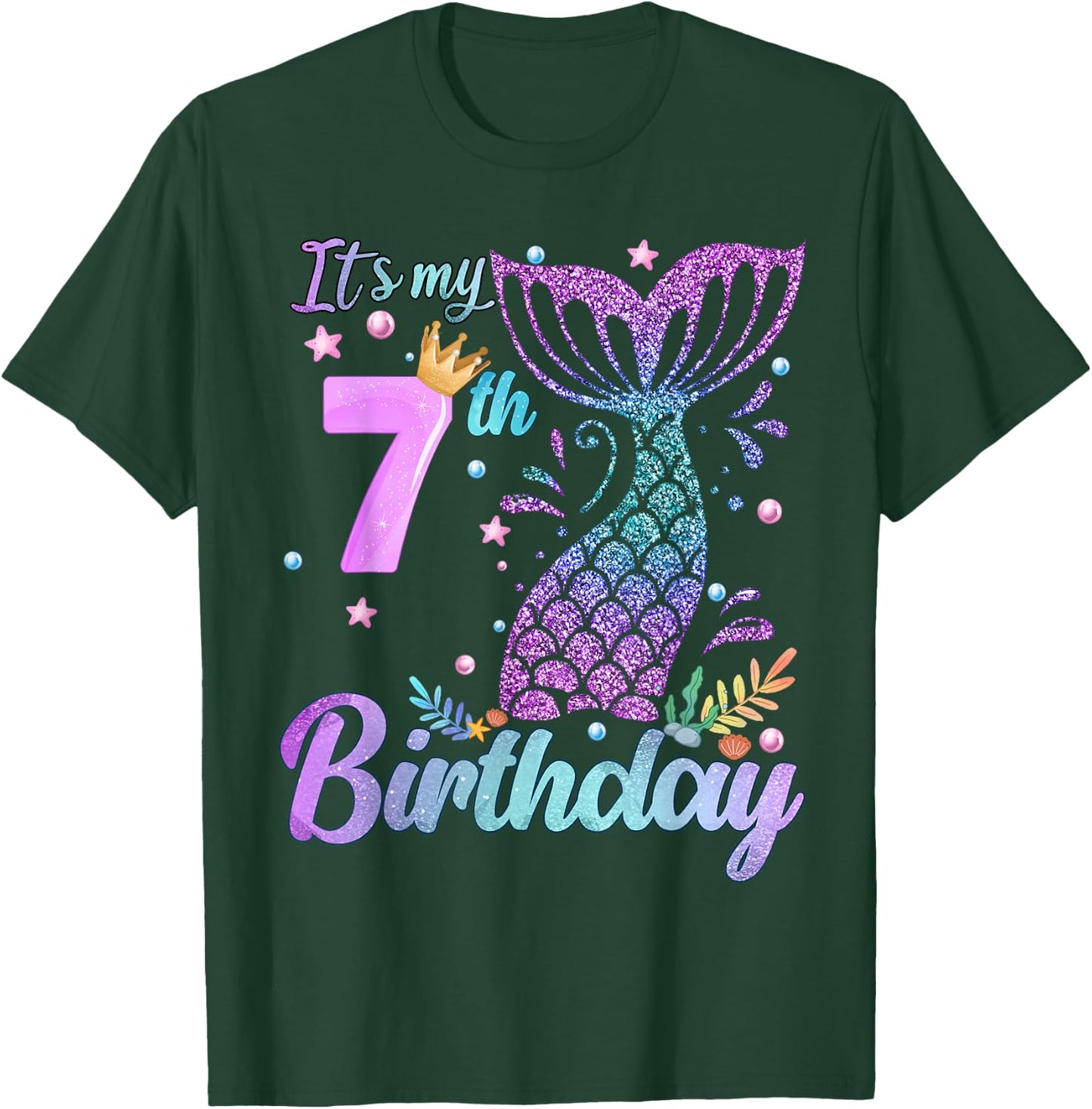 It's My 7th Birthday Mermaid Girl Theme 7 Years Old T-Shirt - T-Shirt | Forest