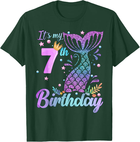 It's My 7th Birthday Mermaid Girl Theme 7 Years Old T-Shirt - T-Shirt | Forest