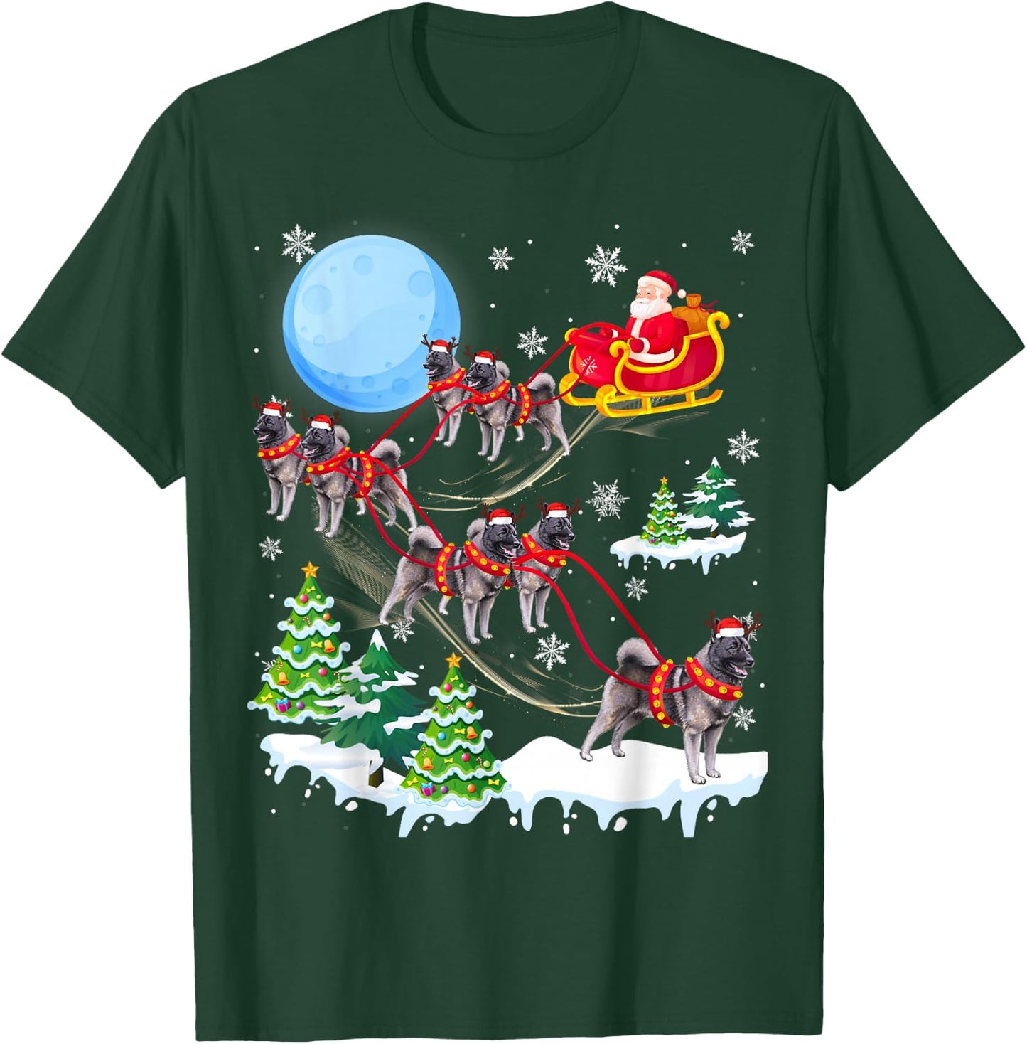 Norwegian Elkhound Reindeer Christmas Dog Riding Santa T-Shirt - T-Shirt | Forest