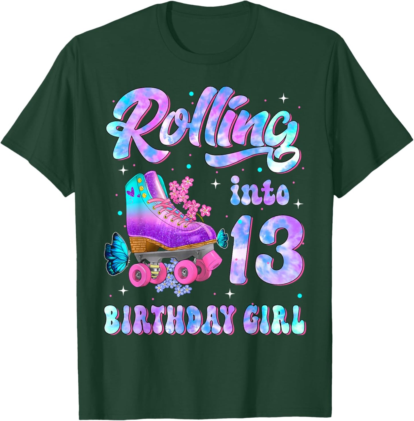 Rollin' Into 13 Roller Skating Rink Thirteen Bday Girl Party T-Shirt - T-Shirt | Forest