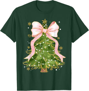 Coquette Bow Christmas Tree Xmas Holiday Girly Outfit Women T-Shirt - T-Shirt | Forest