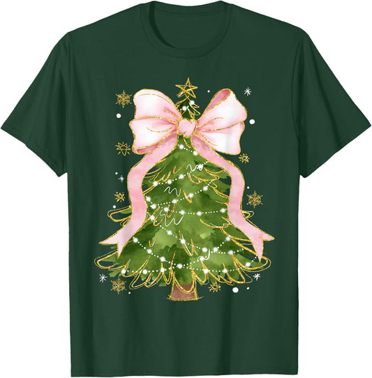Coquette Bow Christmas Tree Xmas Holiday Girly Outfit Women T-Shirt - T-Shirt | Forest