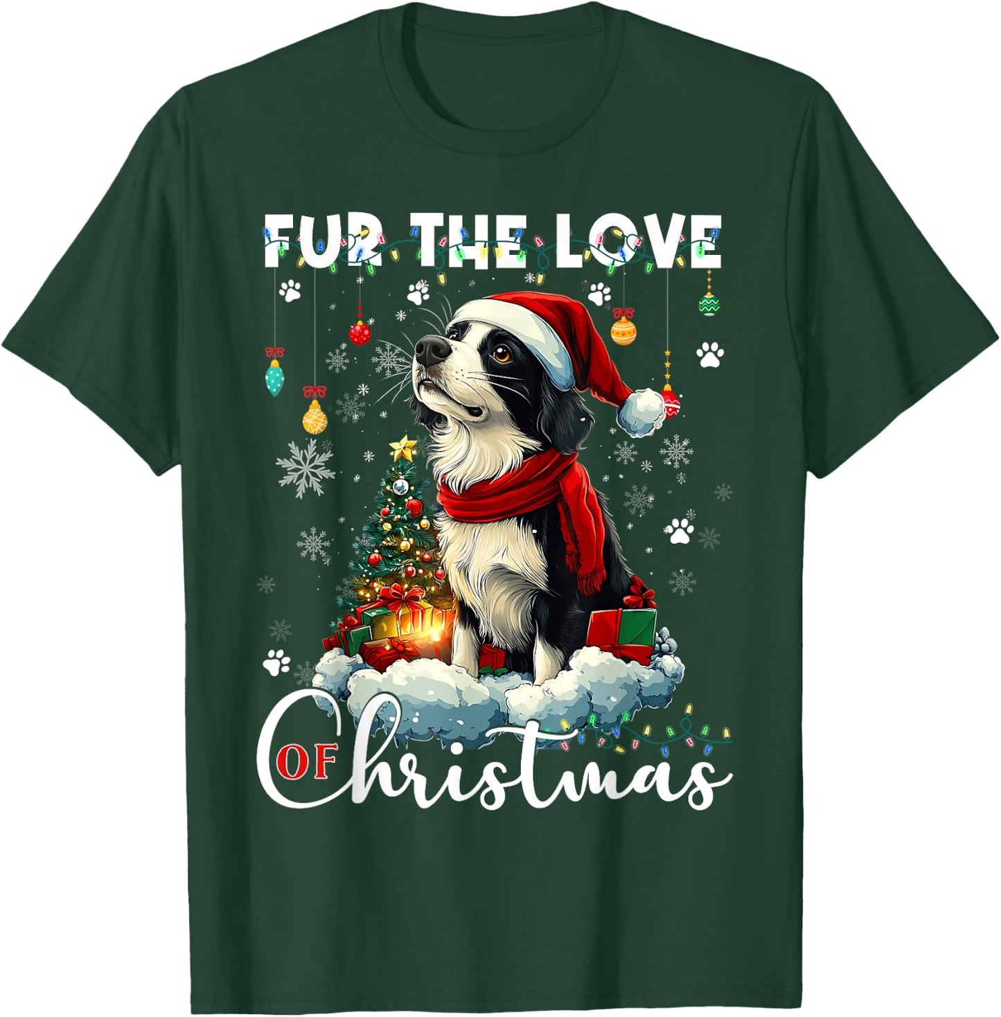 Border Collie Christmas Tree Decorations Dog Lover Xmas Men Women Kids T-Shirt - T-Shirt | Forest