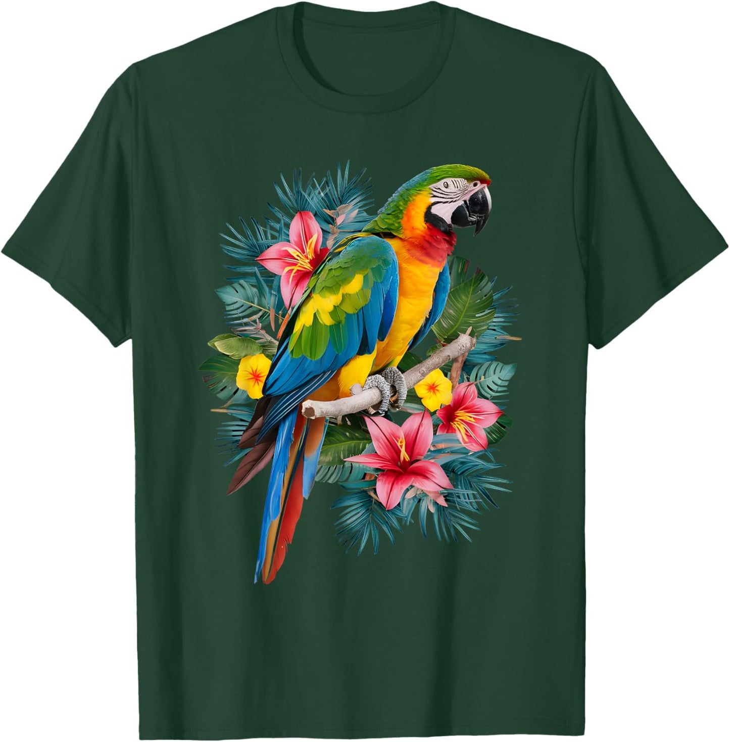 Parrot In Tropical Summer Flower Women Cockatiel Bird T-Shirt - T-Shirt | Forest