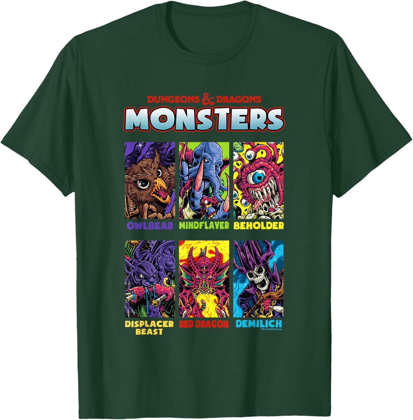 Dungeons & Dragons Retro Neon Monsters Stacked Yearbook T-Shirt - T-Shirt | Forest
