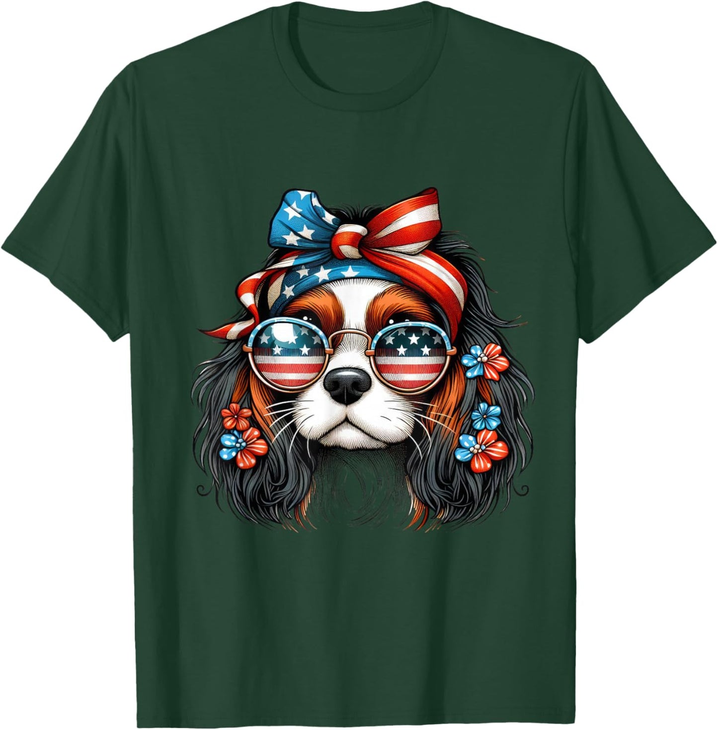 Girl 4th of July With Cavalier King Charles Spaniel Dog T-Shirt - T-Shirt | Forest