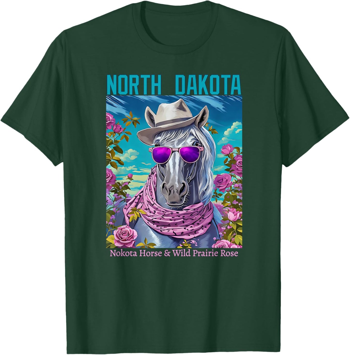 North Dakota's Official Animal and Flower Illustrated T-Shirt - T-Shirt | Forest