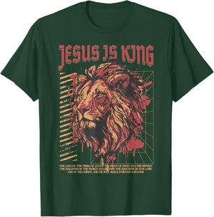 Jesus is King Christian Lion Bible Scripture Faith Quote T-Shirt - T-Shirt | Forest