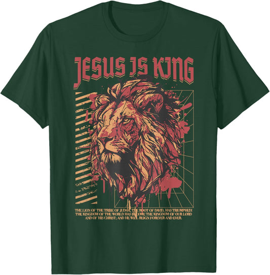 Jesus is King Christian Lion Bible Scripture Faith Quote T-Shirt - T-Shirt | Forest