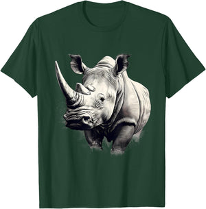 Rhino Safari Rhinoceros Animal Print Drawing Motif Wildlife T-Shirt - T-Shirt | Forest