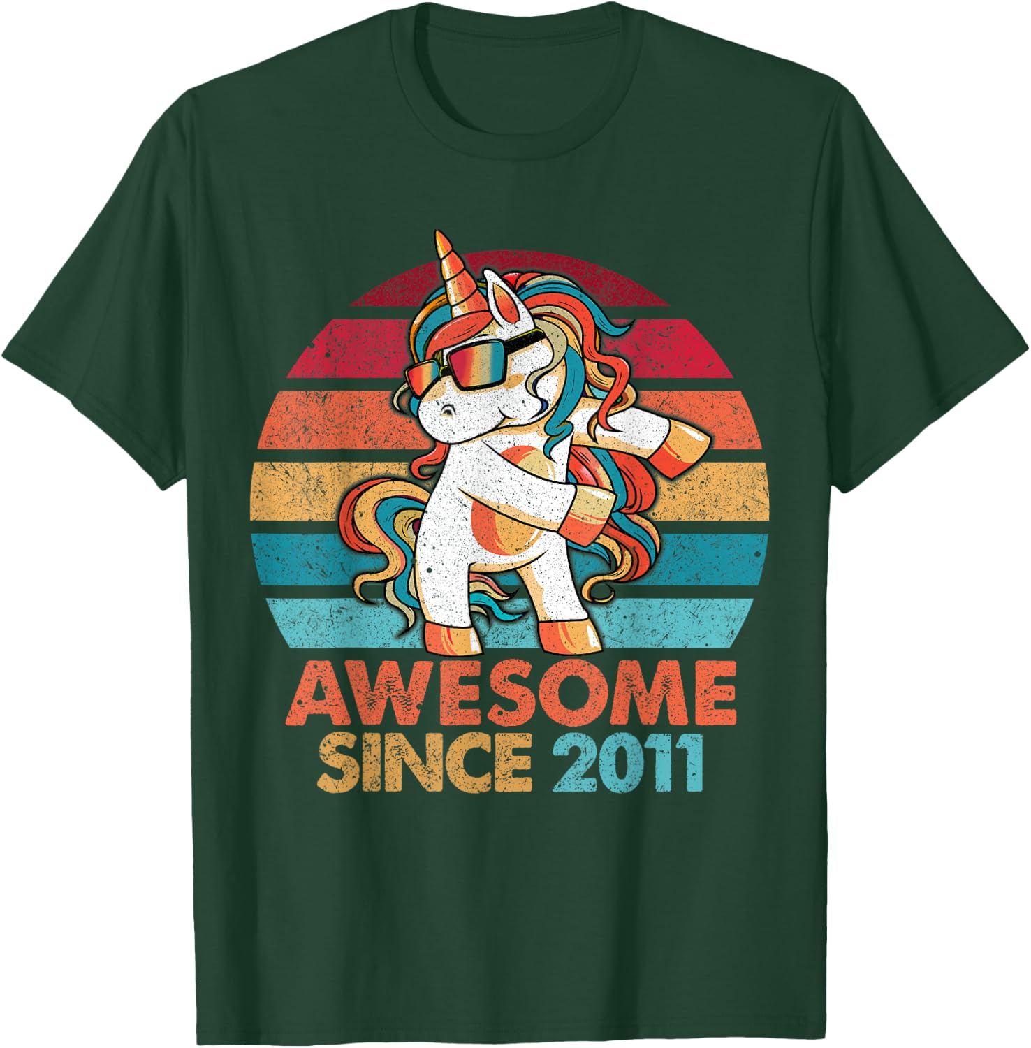 11th Birthday Awesome Since 2011 Unicorn Flossing T-Shirt - T-Shirt | Forest