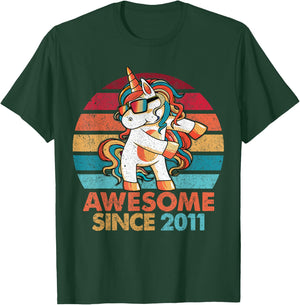 11th Birthday Awesome Since 2011 Unicorn Flossing T-Shirt - T-Shirt | Forest