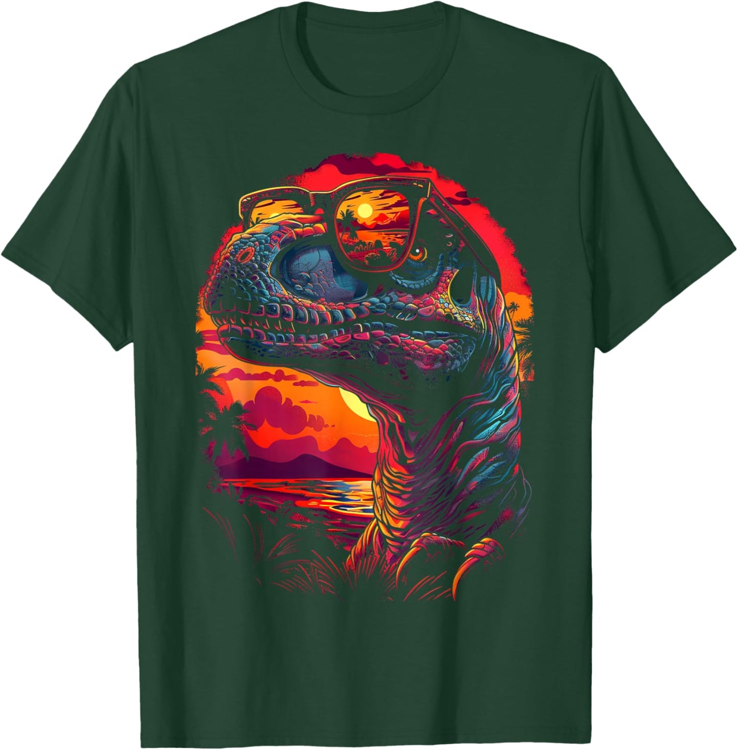 Dinosaur Wearing Shades Funny Vintage Graphic T-Shirt - T-Shirt | Forest