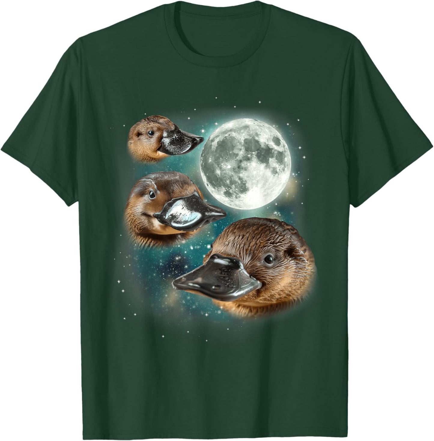 Three Platypus Moon | Funny Cursed Meme Design T-Shirt - T-Shirt | Forest