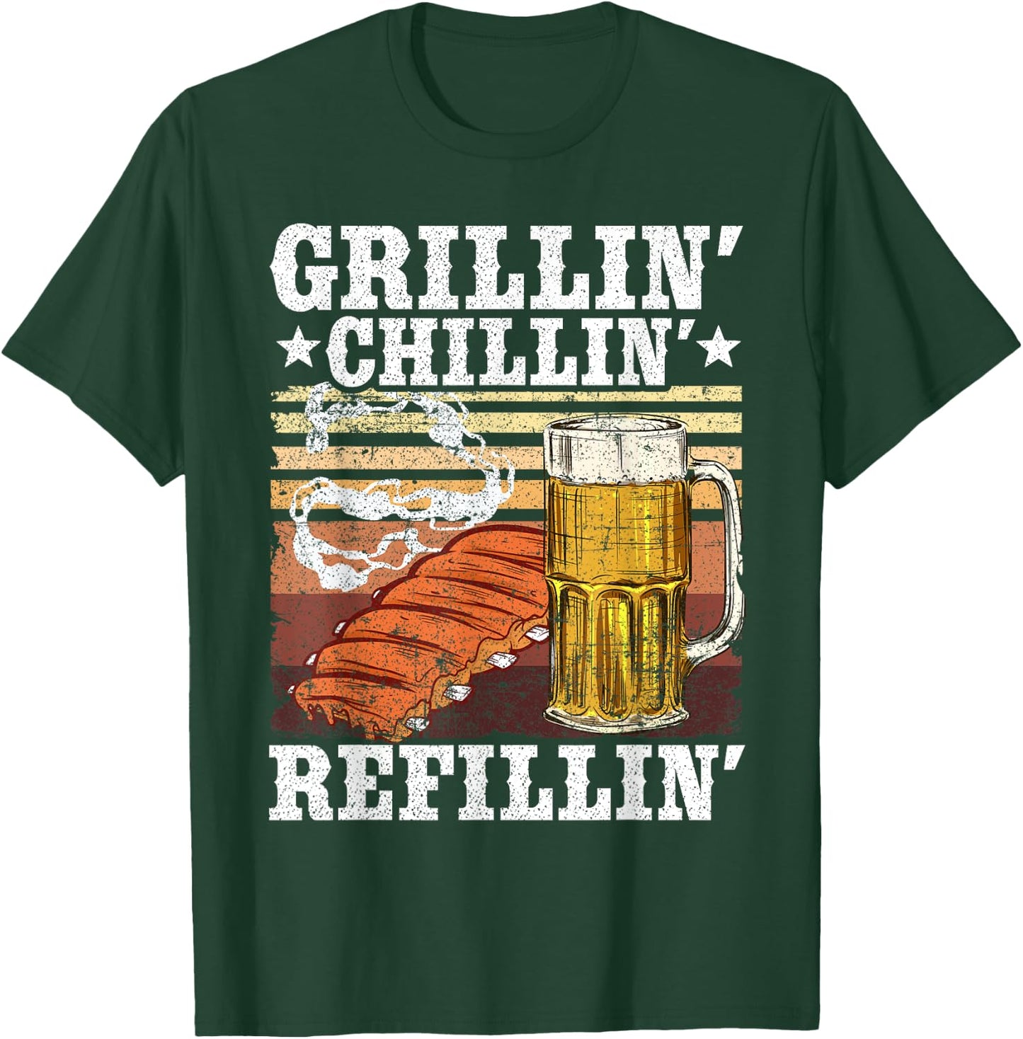 Barbecue Party Smoking Meat BBQ Grilling Chilling Refilling T-Shirt - T-Shirt | Forest