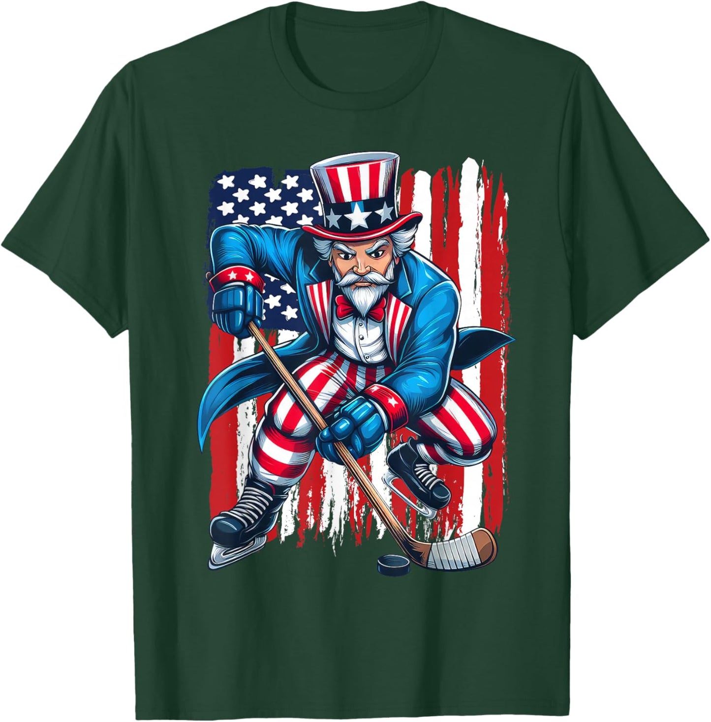 Uncle Sam Hockey Player 4th of July American Flag T-Shirt - T-Shirt | Forest