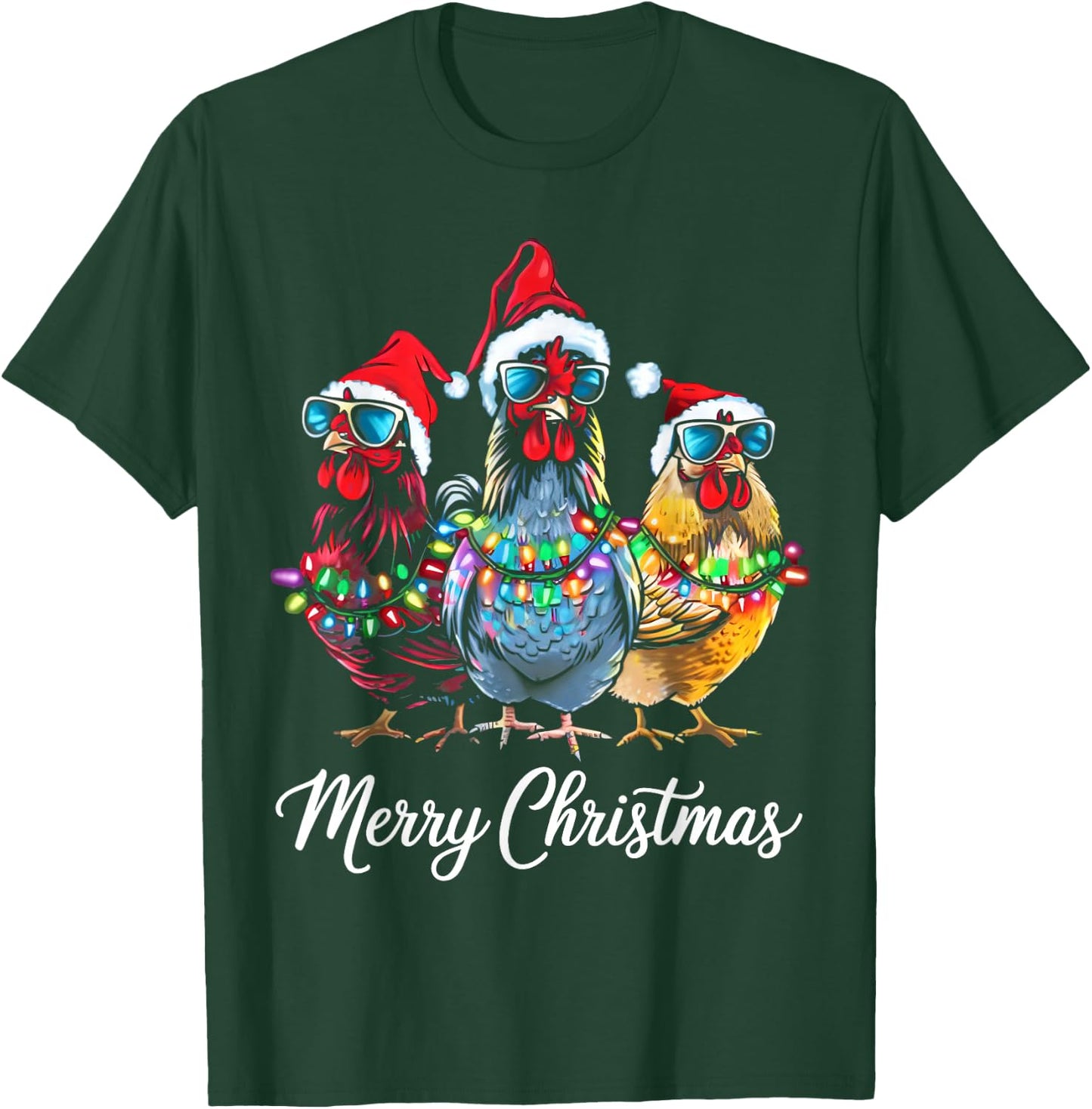 Merry Chickmas Ornament Lights Chicken Farmer Xmas Squad T-Shirt - T-Shirt | Forest
