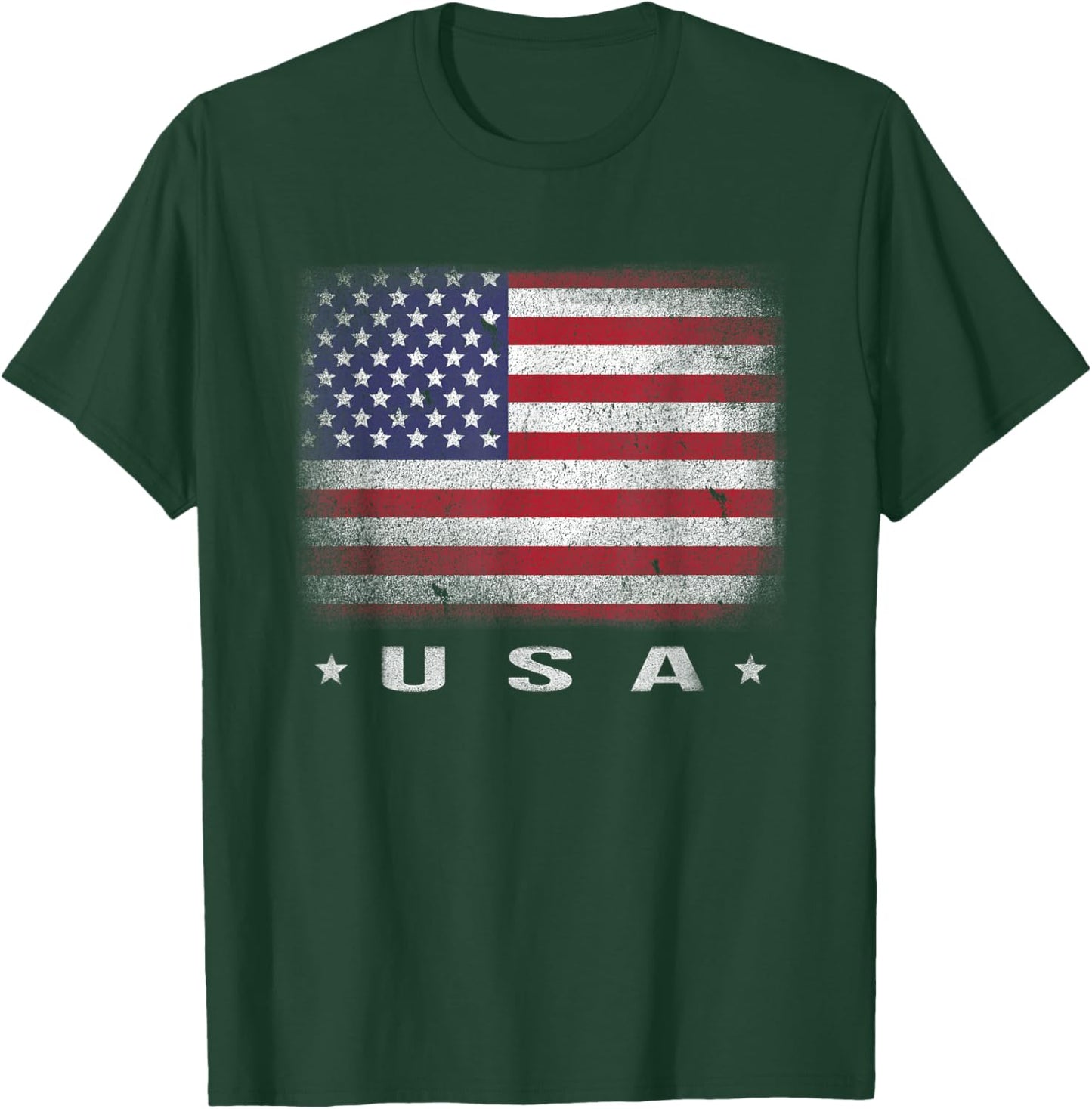 American Flag USA July 4th White Blue Red Faded Stripe Star T-Shirt - T-Shirt | Forest