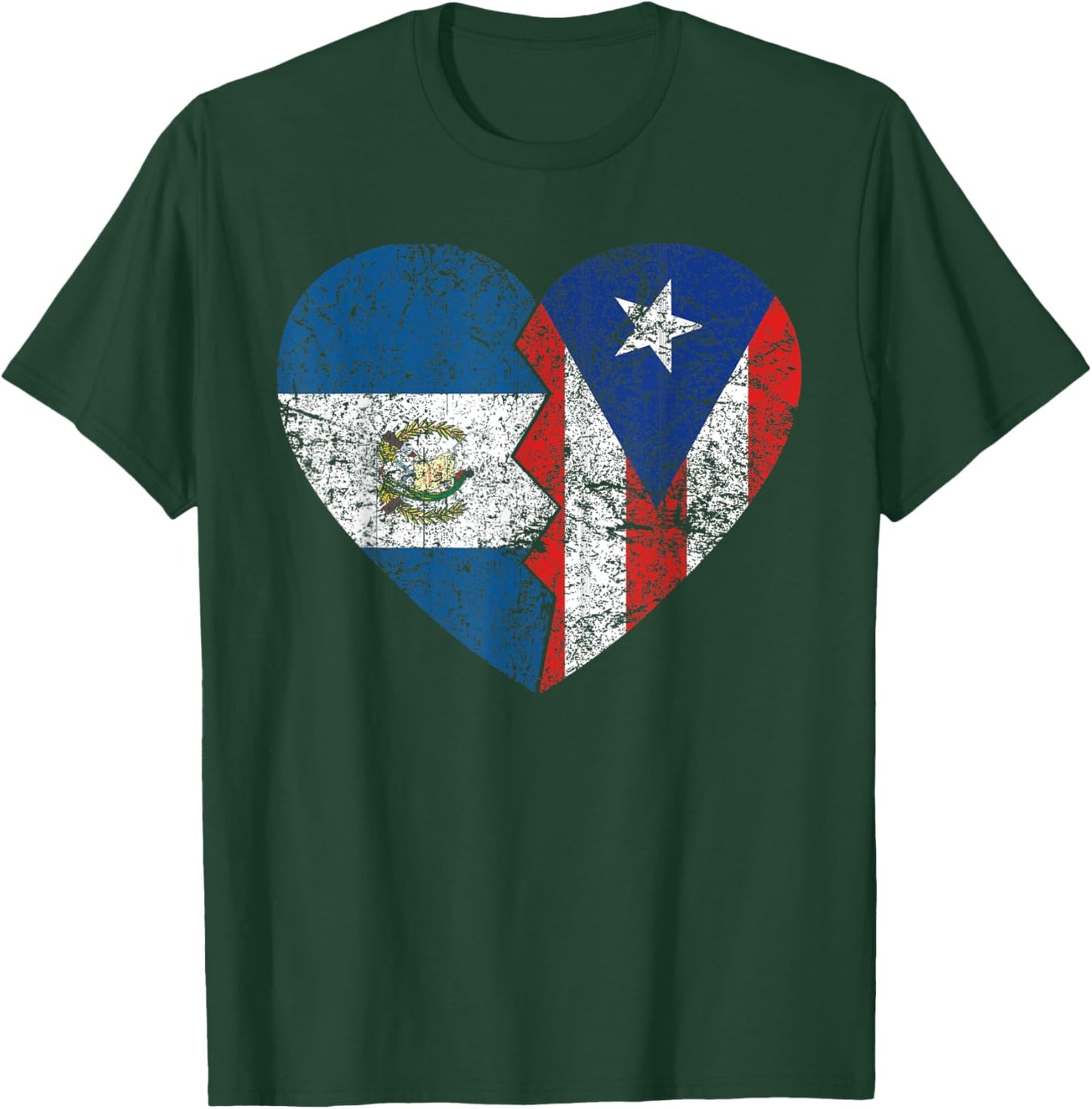 Puerto Rican Guatemalan Flags Heart | Guatemala Puerto Rico T-Shirt - T-Shirt | Forest