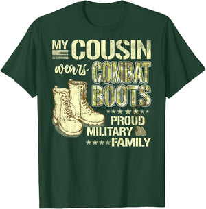 My Cousin Wears Combat Boots Dog Tags Proud Military Family T-Shirt - T-Shirt | Forest