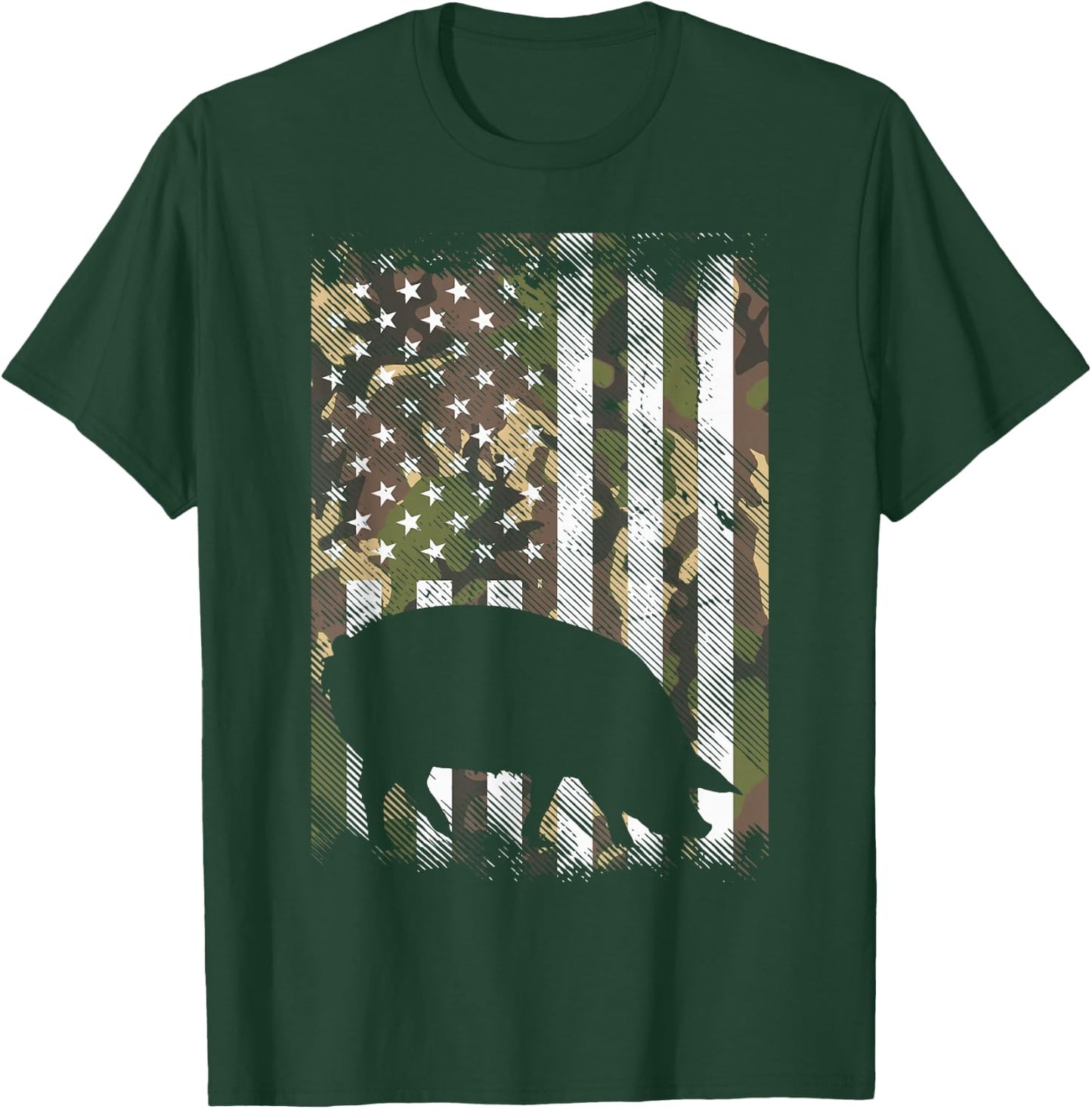 Camo US Flag Pig Vintage Farm Animal Patriotic Farmer Gift T-Shirt - T-Shirt | Forest