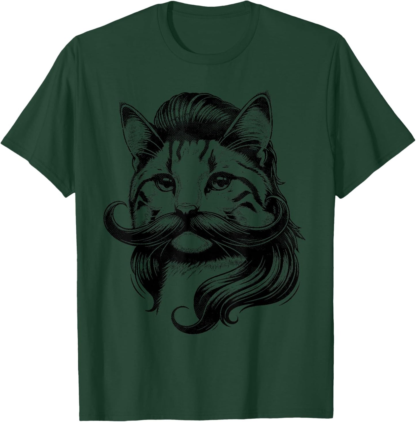 Funny Cat Face with Mullet and Mustache T-Shirt - T-Shirt | Forest