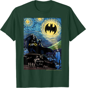 DC Comics Batman The Dark Knight Starry Night Style Poster T-Shirt - T-Shirt | Forest