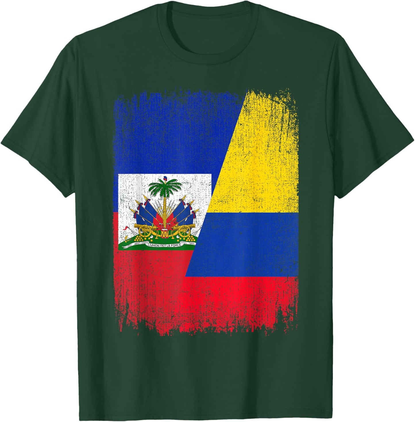 Half Haiti Colombia Flag Haitian Colombian Pride Roots T-Shirt - T-Shirt | Forest