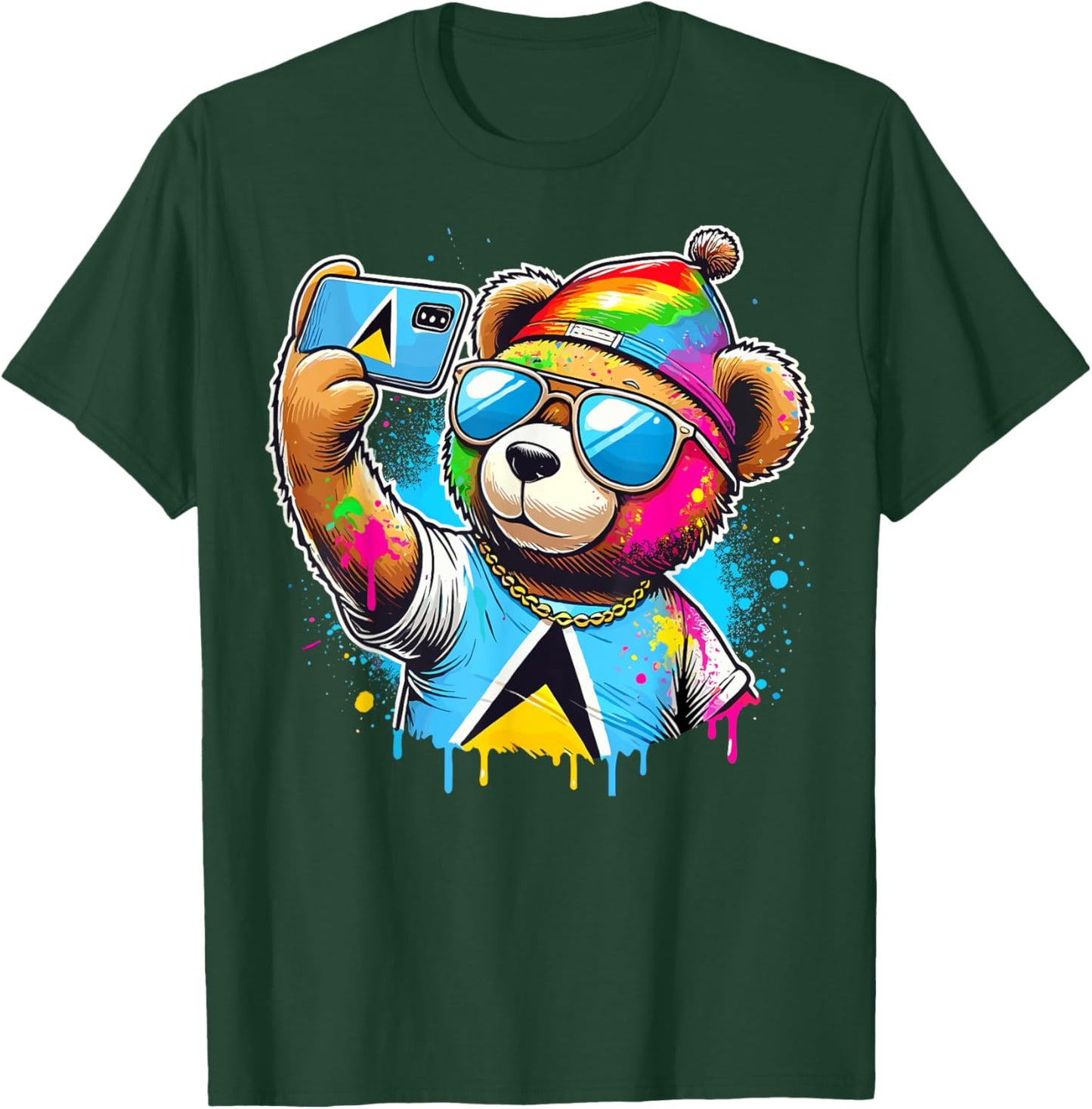 Funny St. Lucia Carnival Bear, Paint And Powder Fete,Jouvert T-Shirt - T-Shirt | Forest