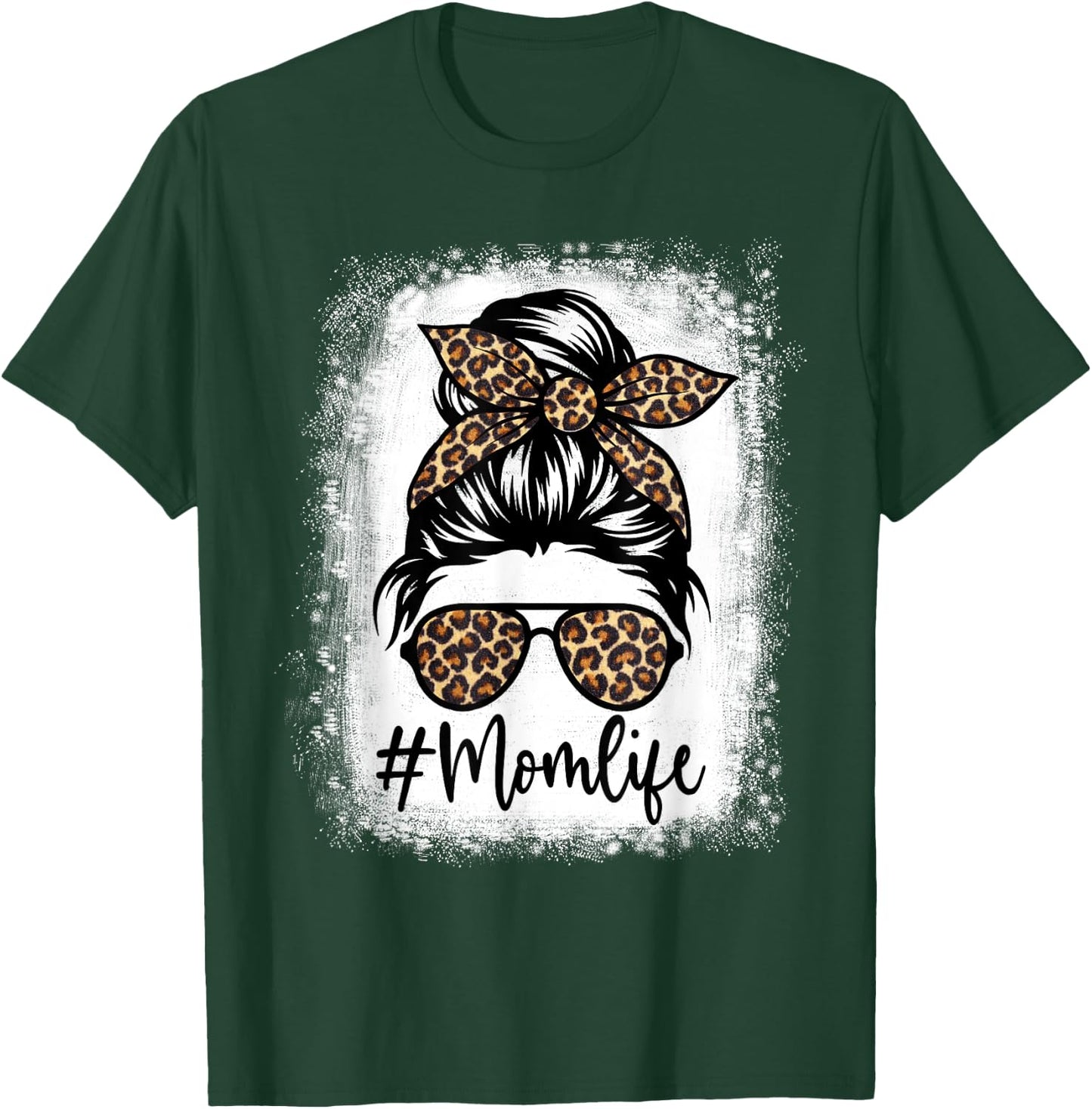 Women Mom Life Bleached Shirt Mom Life Leopard Messy Bun T-Shirt - T-Shirt | Forest