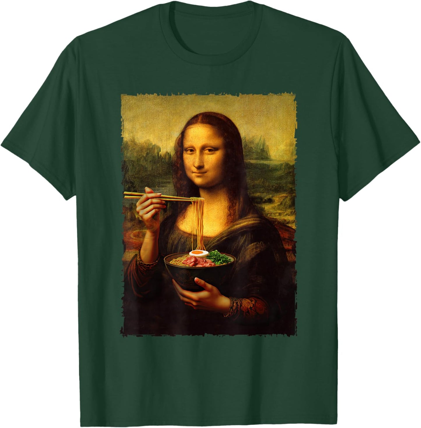 Mona Lisa Eating Japanese Noodles Ramen Art Teacher , Black, S T-Shirt - T-Shirt | Forest