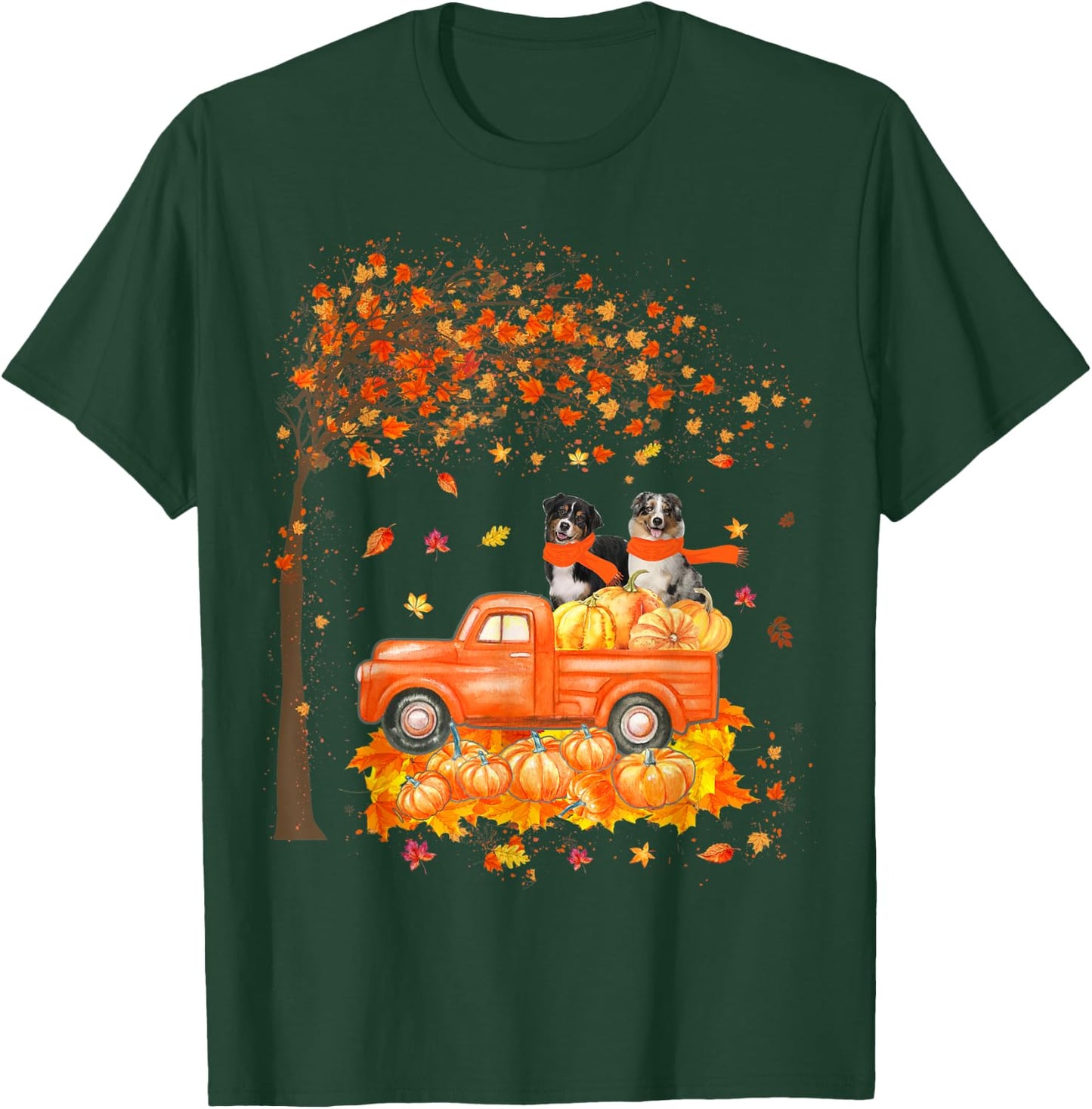 Australian Shepherd Riding On Truck Thanksgiving Dog Lover T-Shirt - T-Shirt | Forest