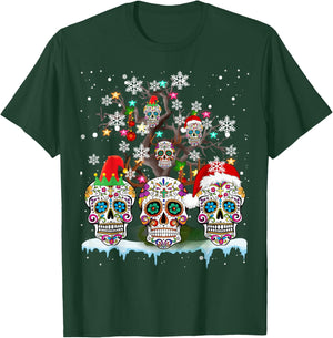 Christmas Sugar Skull On Tree Funny Santa Sugar Skull Gifts T-Shirt - T-Shirt | Forest