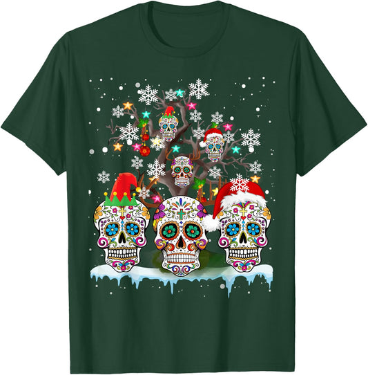 Christmas Sugar Skull On Tree Funny Santa Sugar Skull Gifts T-Shirt - T-Shirt | Forest