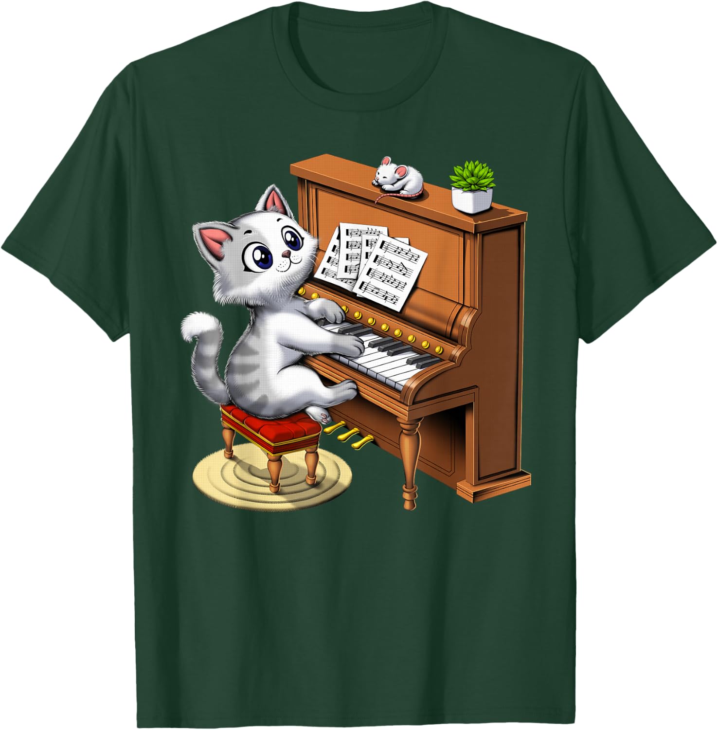 Cat Playing Piano Pianist Musician Classical Music Funny T-Shirt - T-Shirt | Forest
