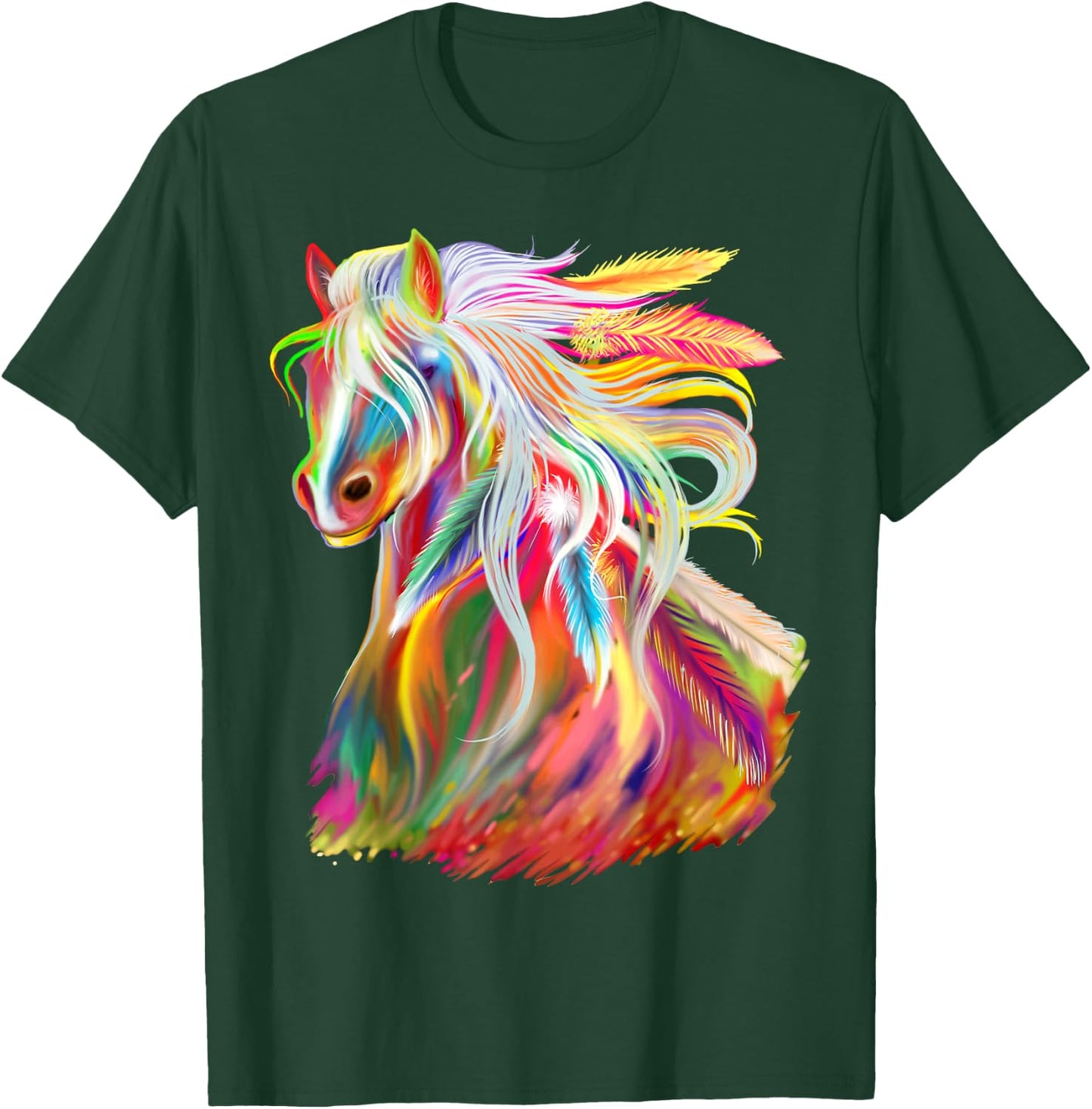 Love Horses Apparel For Girls Women Horse Head Watercolor Equestrian T-Shirt - T-Shirt | Forest