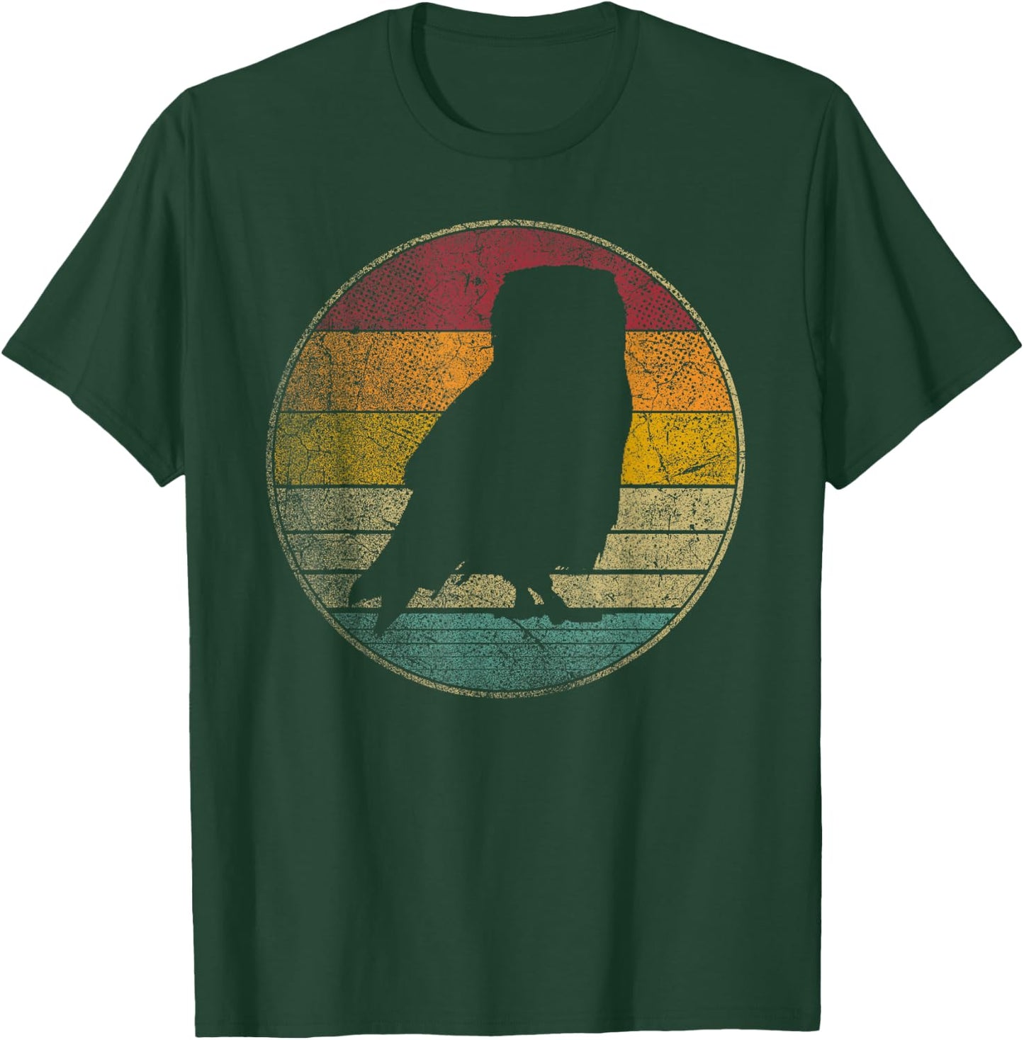 Owl Bird Vintage Distressed Retro Silhouette 70's 80's T-Shirt - T-Shirt | Forest