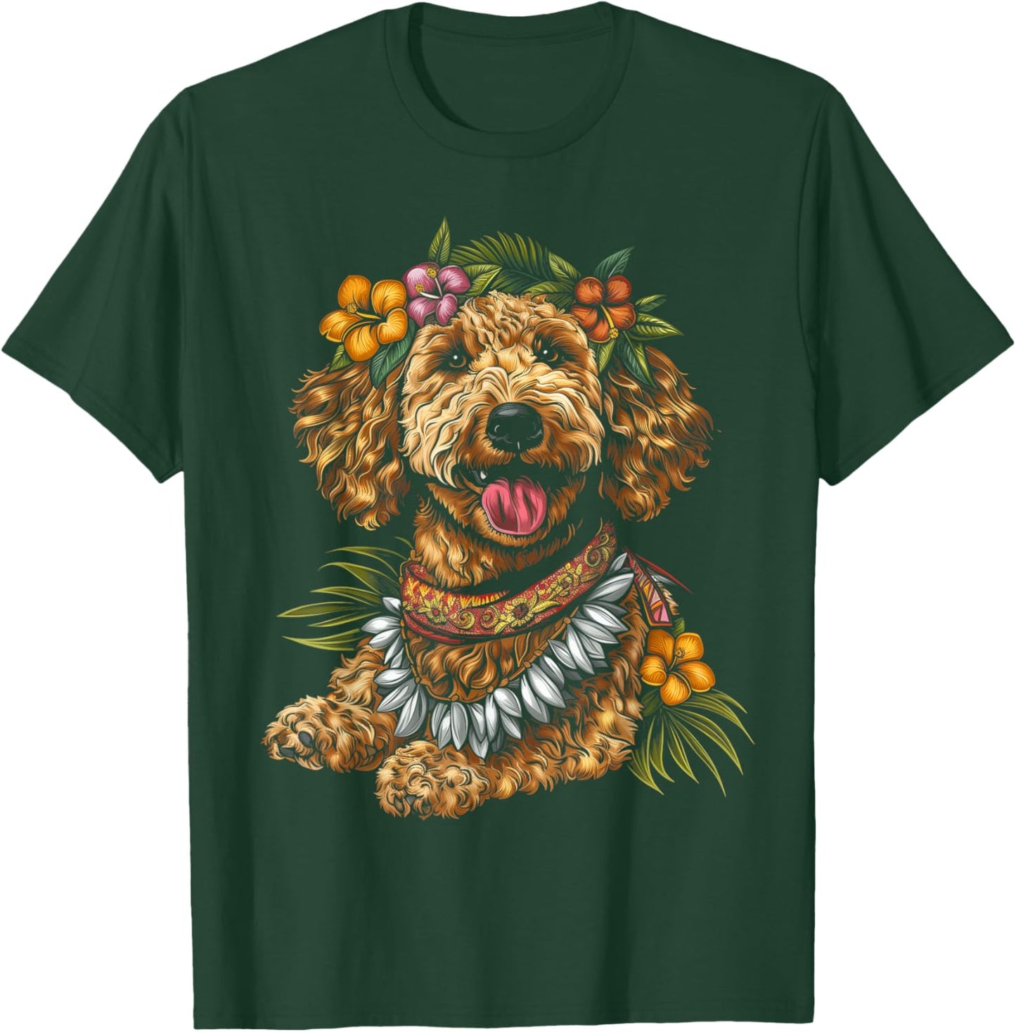 Goldendoodle Hawaiian Flowers Hibiscus Funny Doodle Mom T-Shirt - T-Shirt | Forest
